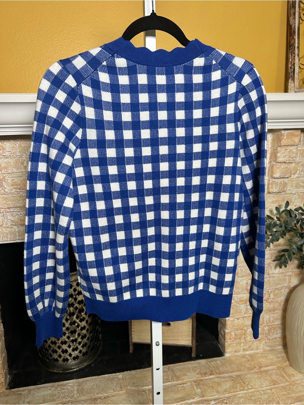 Kate Spade New York Gingham Scalloped Cardigan Blueberry NWT old money preppy - Picture 3 of 4